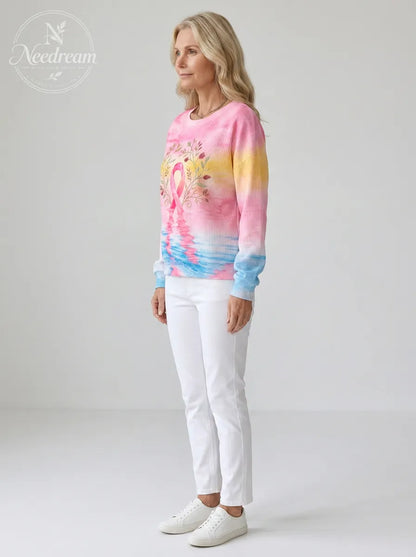 Women's Breast Cancer Awareness Floral Ribbon Printed Sweatshirt