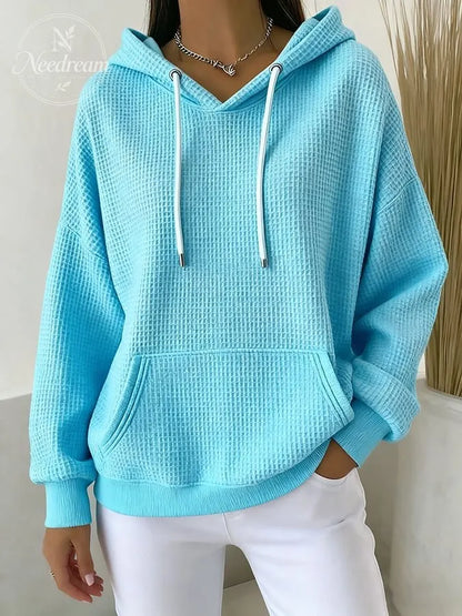 Women's Casual Waffle Jacquard Multicolor Hoodie