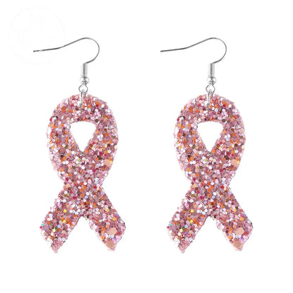 Pink Ribbon Glitter Earrings