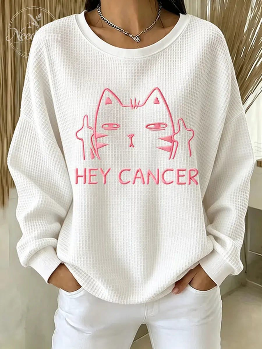 Women'S Hey Cancer Cat Middle Finger Printed Casual Sweatshirt