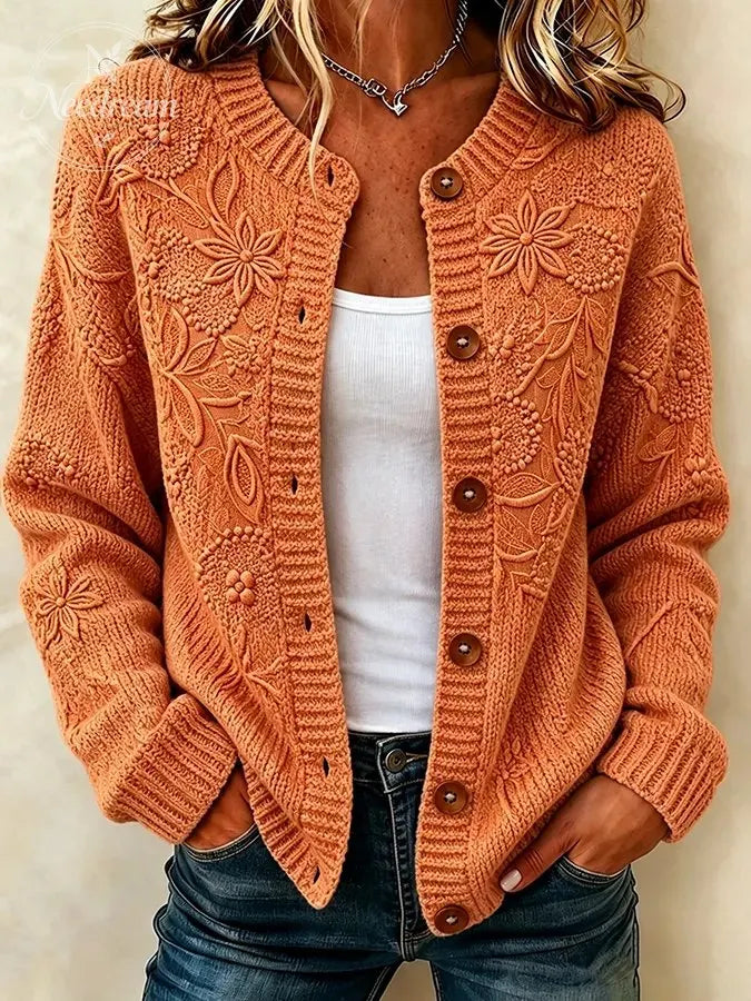 Ladies' Casual Plant Flower Knitted Cardigan Top