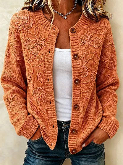 Ladies' Casual Plant Flower Knitted Cardigan Top