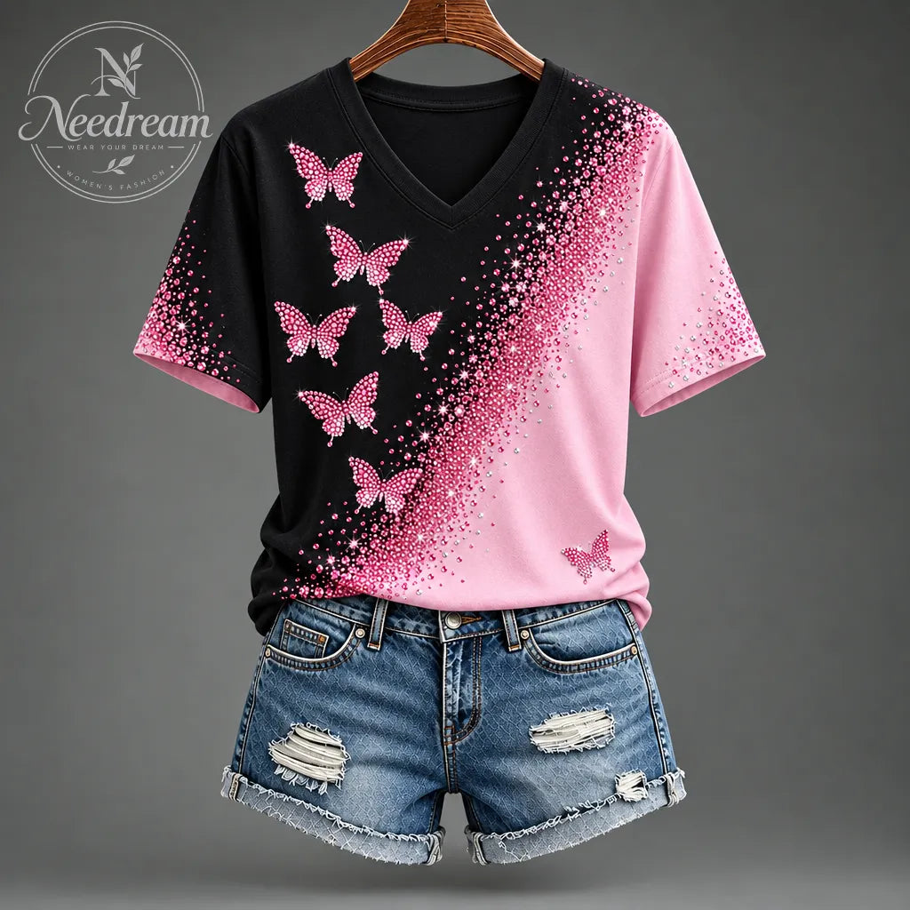 Women's Breast Cancer Awareness Printed Cotton Blend Short Sleeve Tee