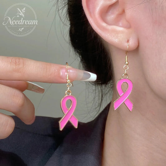 Drip Oil Pink Ribbon Earrings