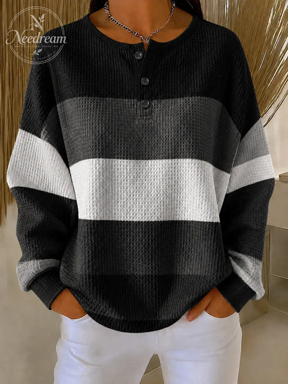 Women Striped Crew Neck Printing Casual Spring/Fall Long Sleeve Sweatshirt