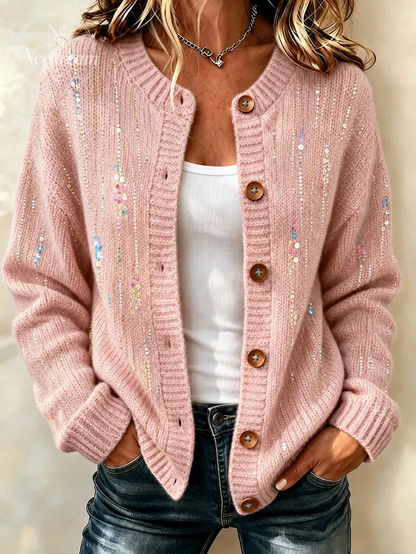 Ladies' Casual Plant Flower Knitted Cardigan Top