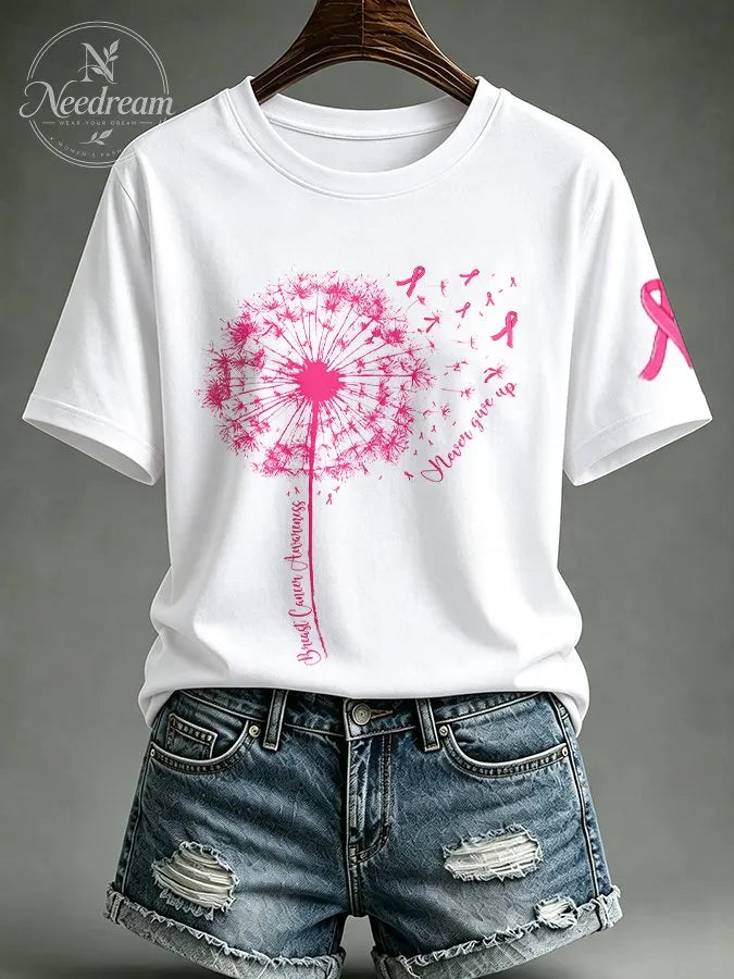 Women's Never Giver Up Printed Casual T-Shirt