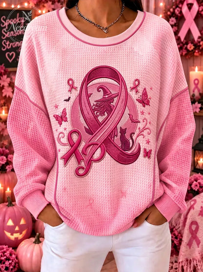 Women's Breast Cancer Awareness Witch Cat Butterfly Printed Sweatshirt