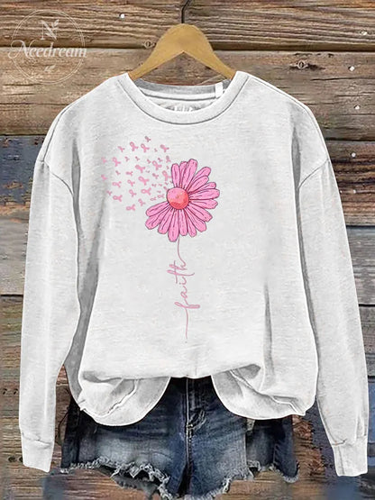 Women' s Cancer Faith  Pattern Print Casual Sweatshirt