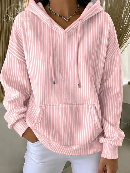 Women'S Casual Striped Hooded Printed Sportswear