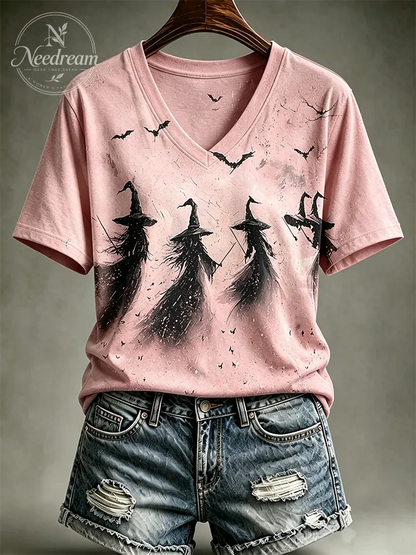 Women's Halloween Witch V-Neck T-shirt