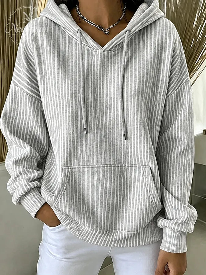Women'S Casual Striped Hooded Printed Sportswear