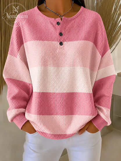 Women Striped Crew Neck Printing Casual Spring/Fall Long Sleeve Sweatshirt