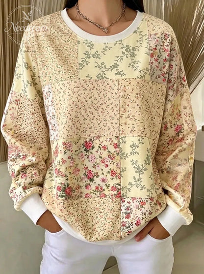 Women's Breast Cancer Awareness Pink Floral Patchwork Printed Sweatshirt