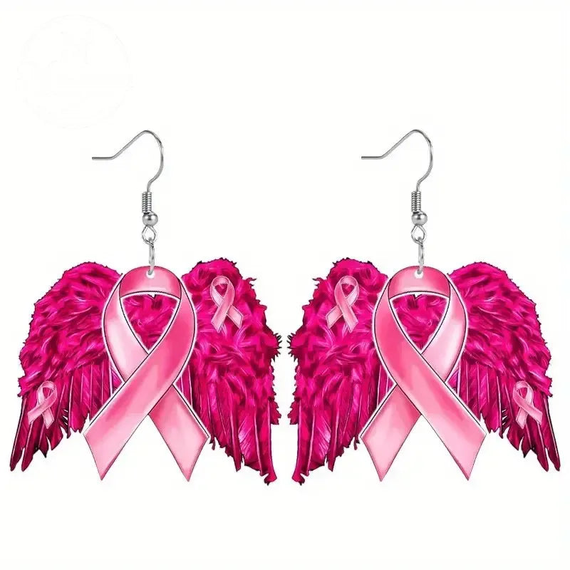 Pink Ribbon Angel Wings Earrings
