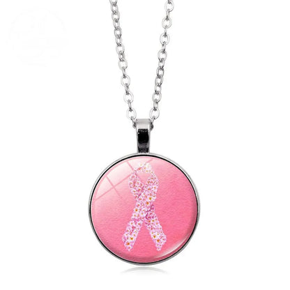 Love Women Pink Ribbon Gemstone Necklace
