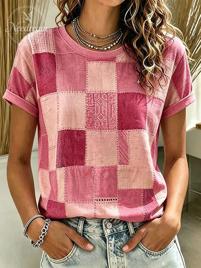Women's Retro Casual Plaid T-Shirt