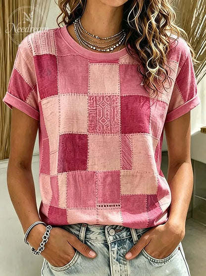 Women's Retro Casual Plaid T-Shirt