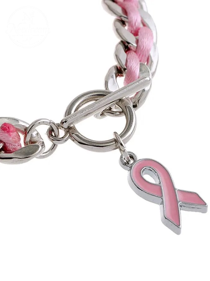 Braided Pink Ribbon Bracelet