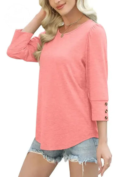 2025 New Women's Casual 3/4 Sleeve with Buttons Dressy Blouses