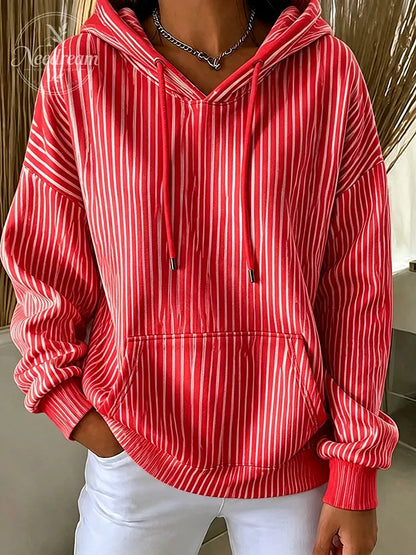 Women'S Casual Striped Hooded Printed Sportswear
