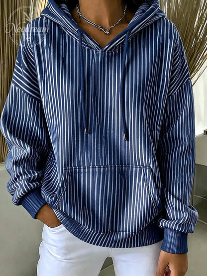 Women'S Casual Striped Hooded Printed Sportswear