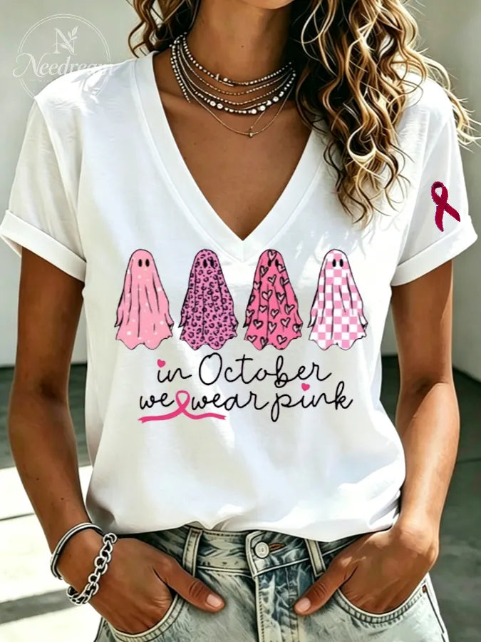 Women'S Breast Cancer Awareness Halloween T-Shirt