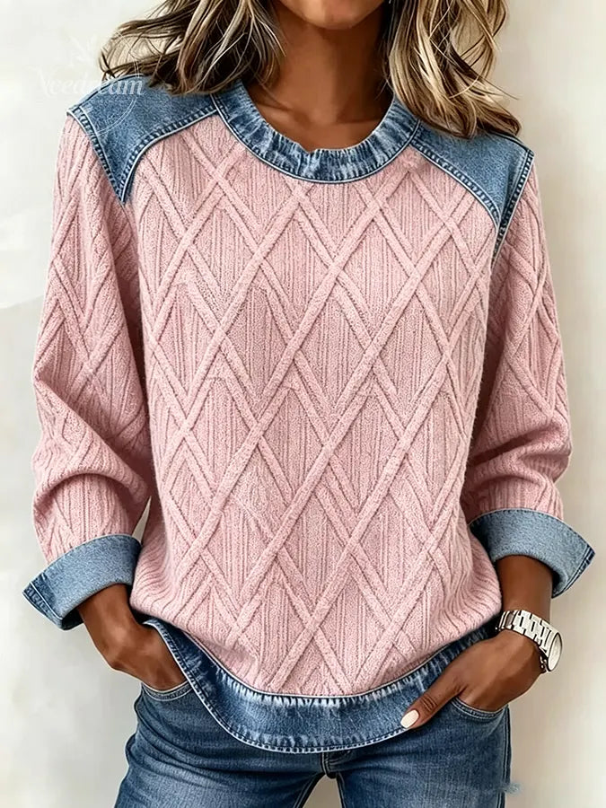 Women's Elegant Regular Fit Contrast Stitching Sweatshirt