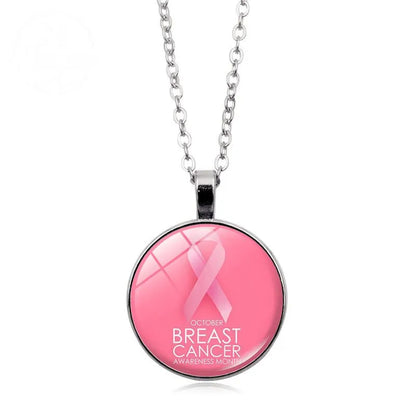Love Women Pink Ribbon Gemstone Necklace