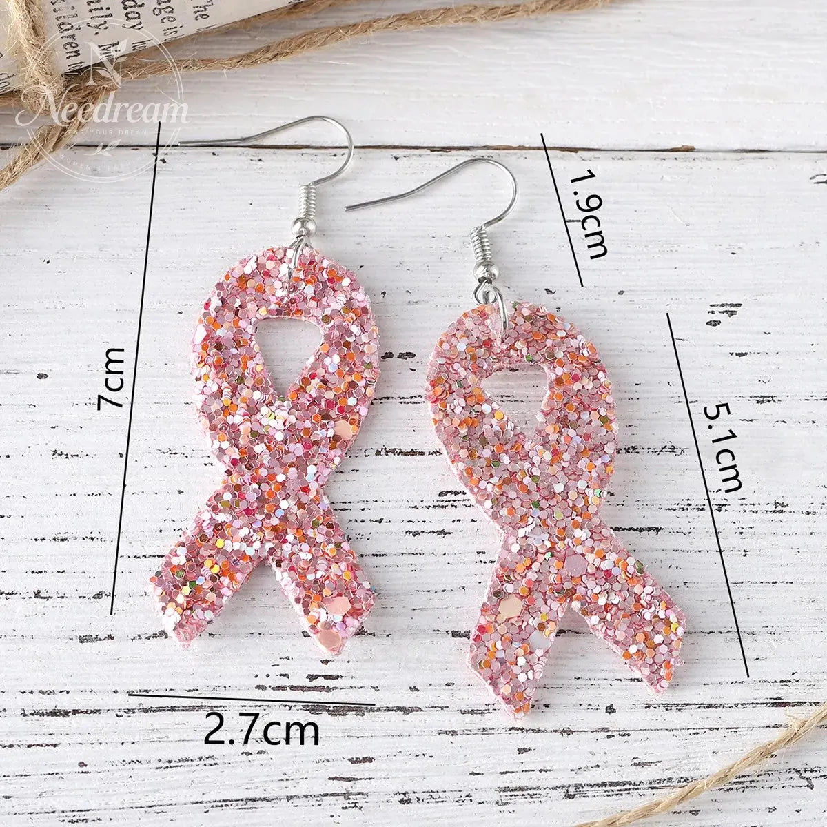 Pink Ribbon Glitter Earrings