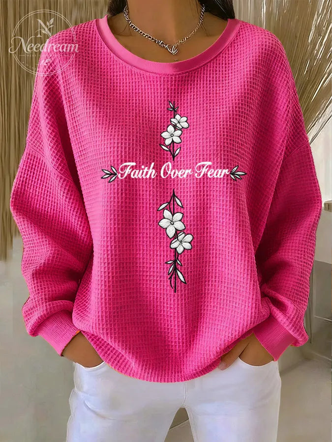 Women'S Faith Over Fear Waffle Sweatshirt