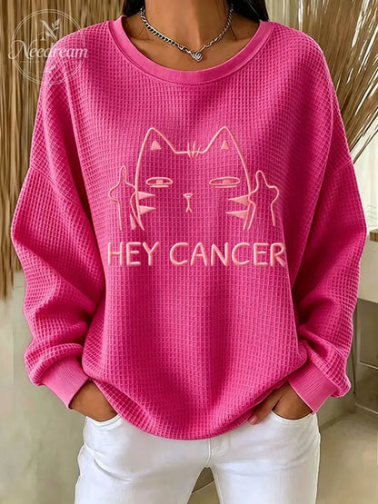 Women'S Hey Cancer Cat Middle Finger Printed Casual Sweatshirt
