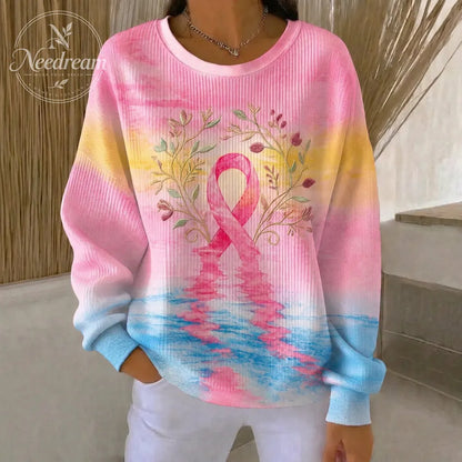 Women's Breast Cancer Awareness Floral Ribbon Printed Sweatshirt