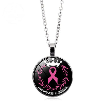 Love Women Pink Ribbon Gemstone Necklace