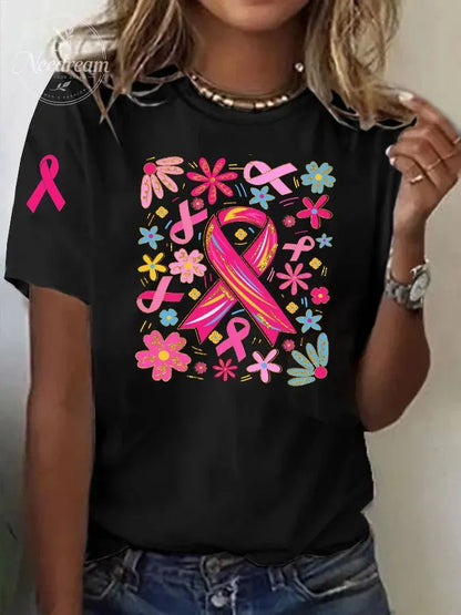 Women's Flowers and Ribbons Print Casual T-shirt