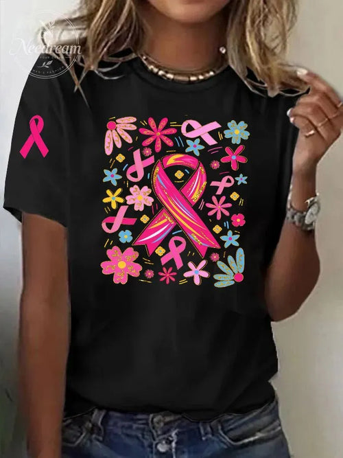 Women's Flowers and Ribbons Print Casual T-shirt