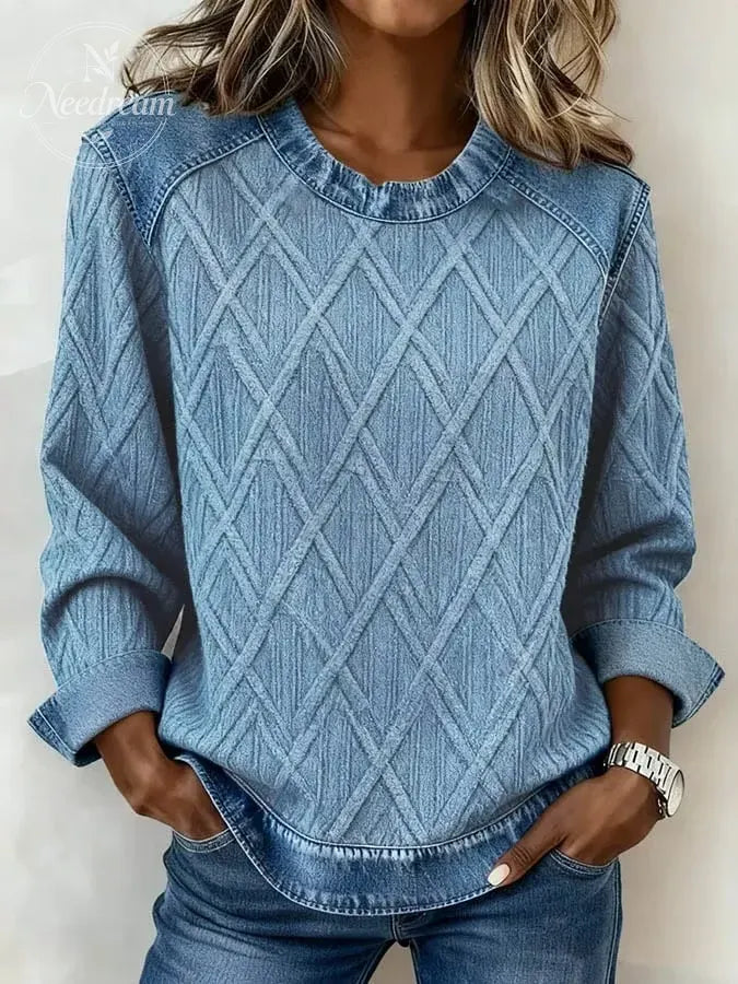 Women's Elegant Regular Fit Contrast Stitching Sweatshirt