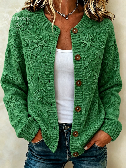 Ladies' Casual Plant Flower Knitted Cardigan Top