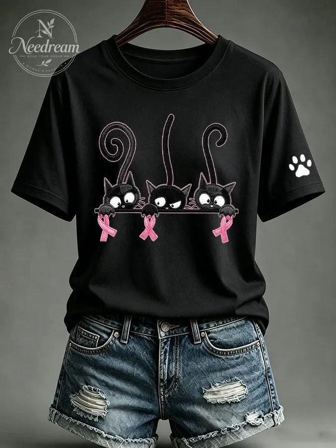 Women'S Pink Art Printed Casual T-Shirt