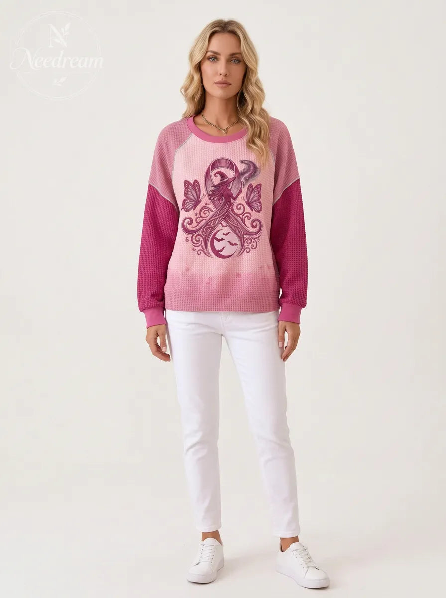 Women's Breast Cancer Awareness Witch Butterfly Printed Sweatshirt