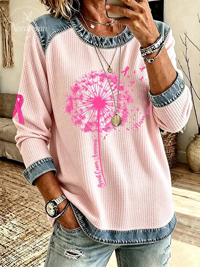 Women'S Breast Cancer Printed Casual Long Sleeve Top