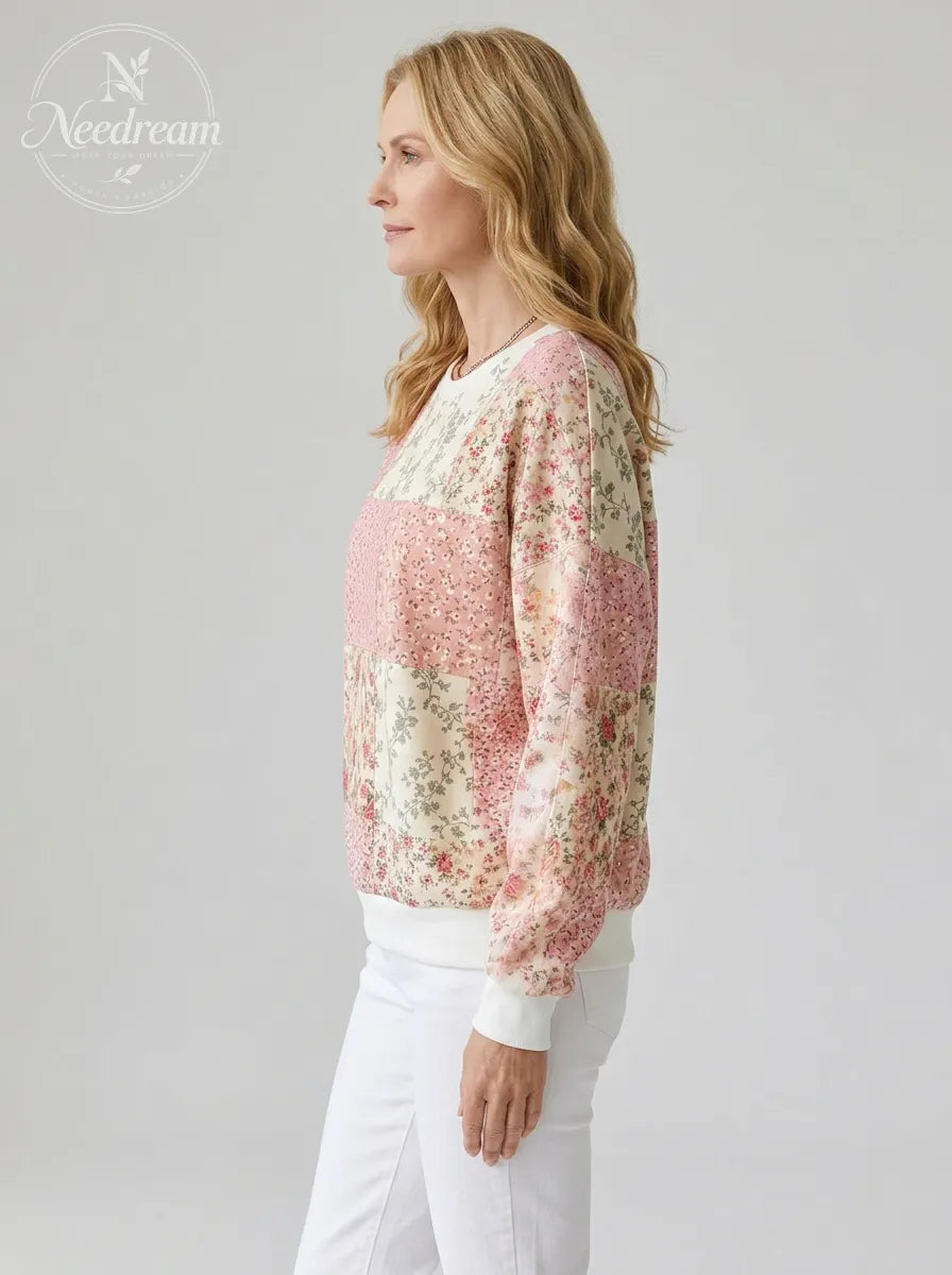 Women's Breast Cancer Awareness Pink Floral Patchwork Printed Sweatshirt