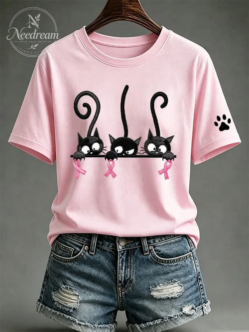 Women'S Pink Art Printed Casual T-Shirt