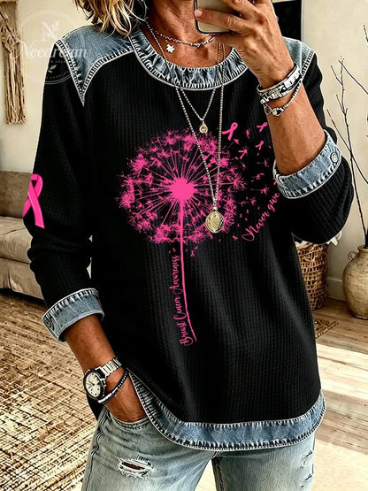 Women'S Breast Cancer Printed Casual Long Sleeve Top