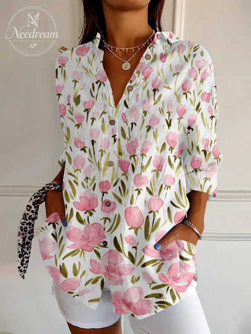 Breast Cancer Awareness Month Pink Art Print Casual Long Sleeve Shirt