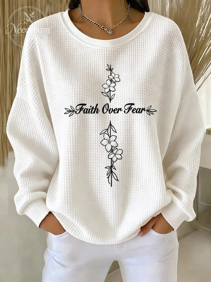 Women'S Faith Over Fear Waffle Sweatshirt