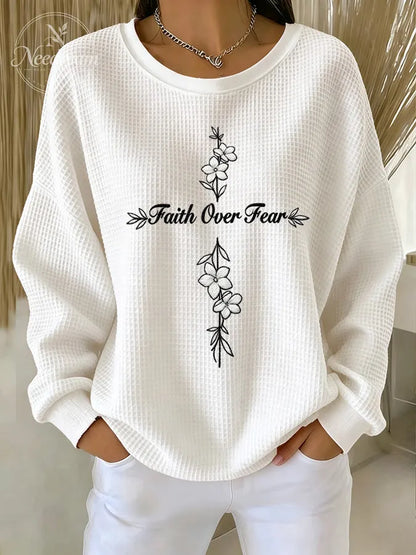 Women'S Faith Over Fear Waffle Sweatshirt