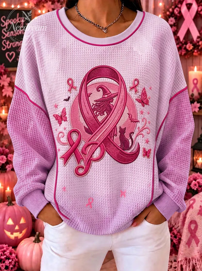 Women's Breast Cancer Awareness Witch Cat Butterfly Printed Sweatshirt