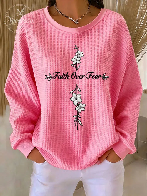 Women'S Faith Over Fear Waffle Sweatshirt
