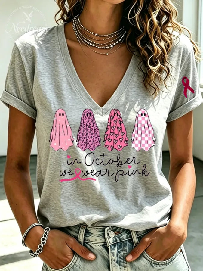 Women'S Breast Cancer Awareness Halloween T-Shirt
